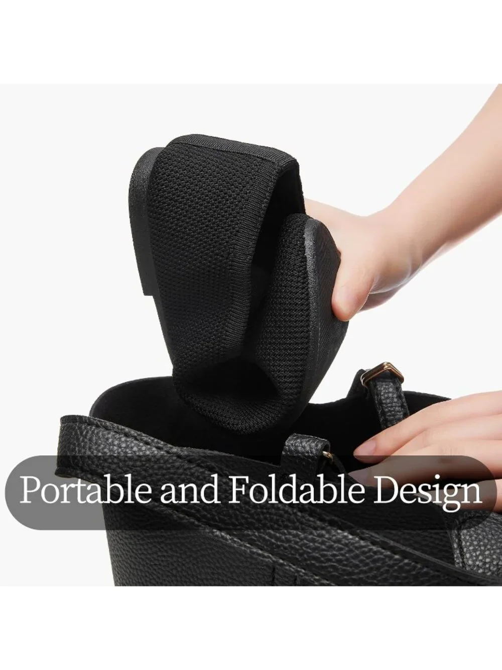 Women's Black Knit Round Toe Elastic Strap Flat Comfortable Slip On Casual Shoes